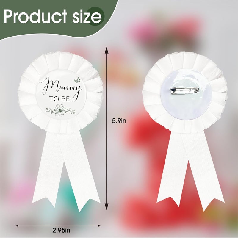 PATICARRY Green Sage Daddy to Be & Mom to Be Tinplate Badge Pin - Baby Shower Button New Mom Gifts Gender Reveals Party for Girl or Boy, White Rosette Button for Baby Celebration - Welcome. - Image 2